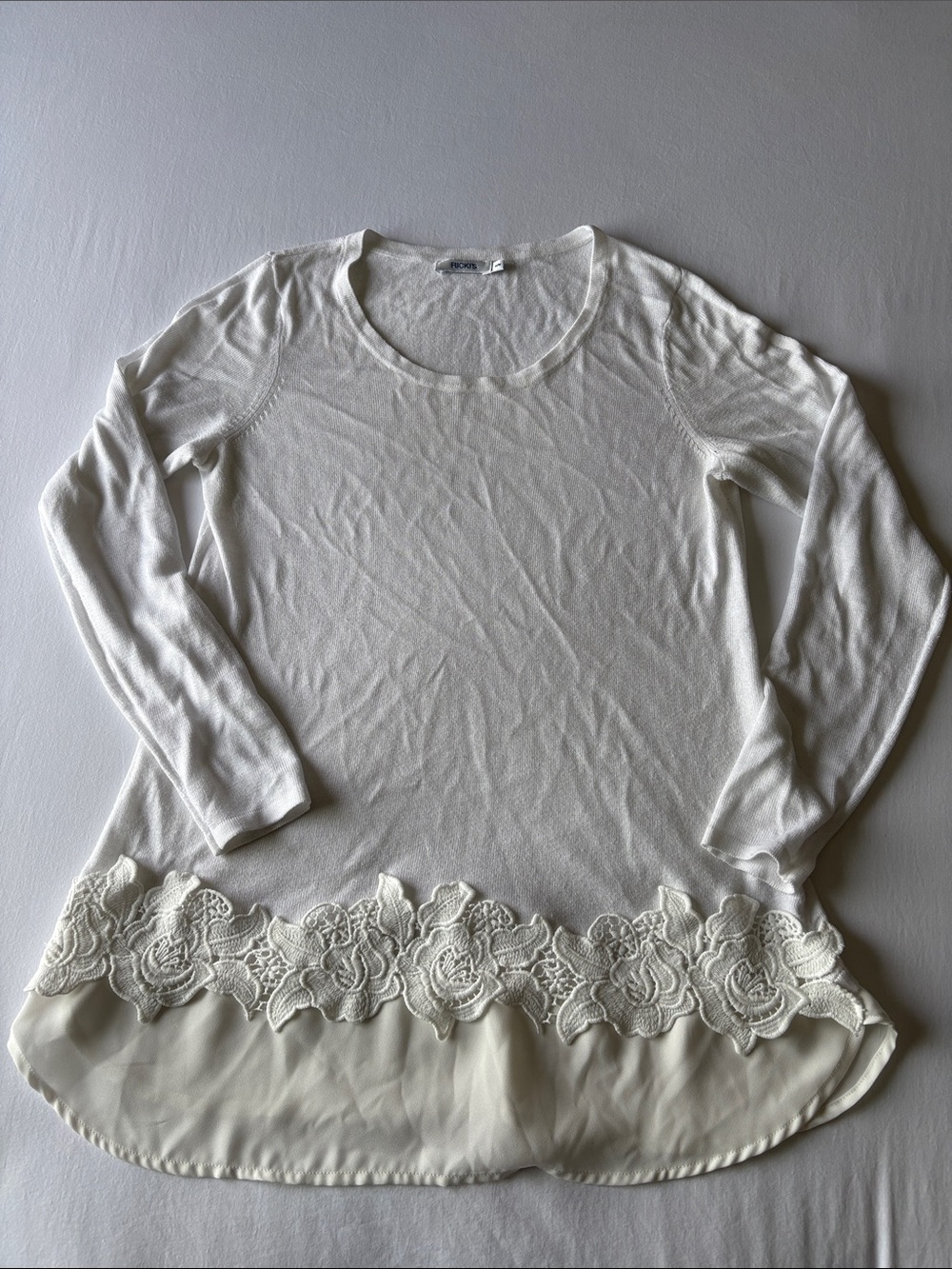 Ricki's Ivory Lace-Hem Long Sleeve Tunic